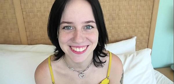  Tiny fresh faced brunette teen stars in this amateur video